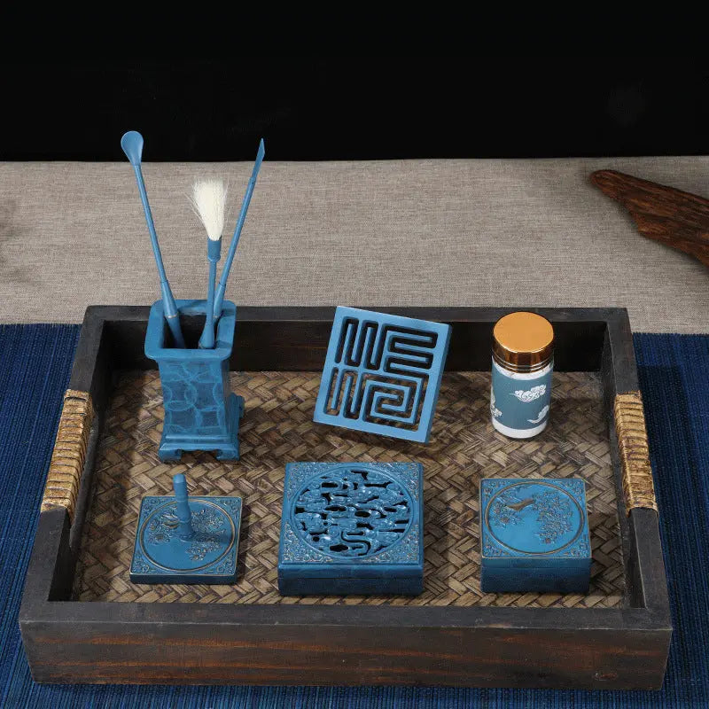 Auspicious Clouds Square-Shaped Pure Copper Incense Burner Set NewZen