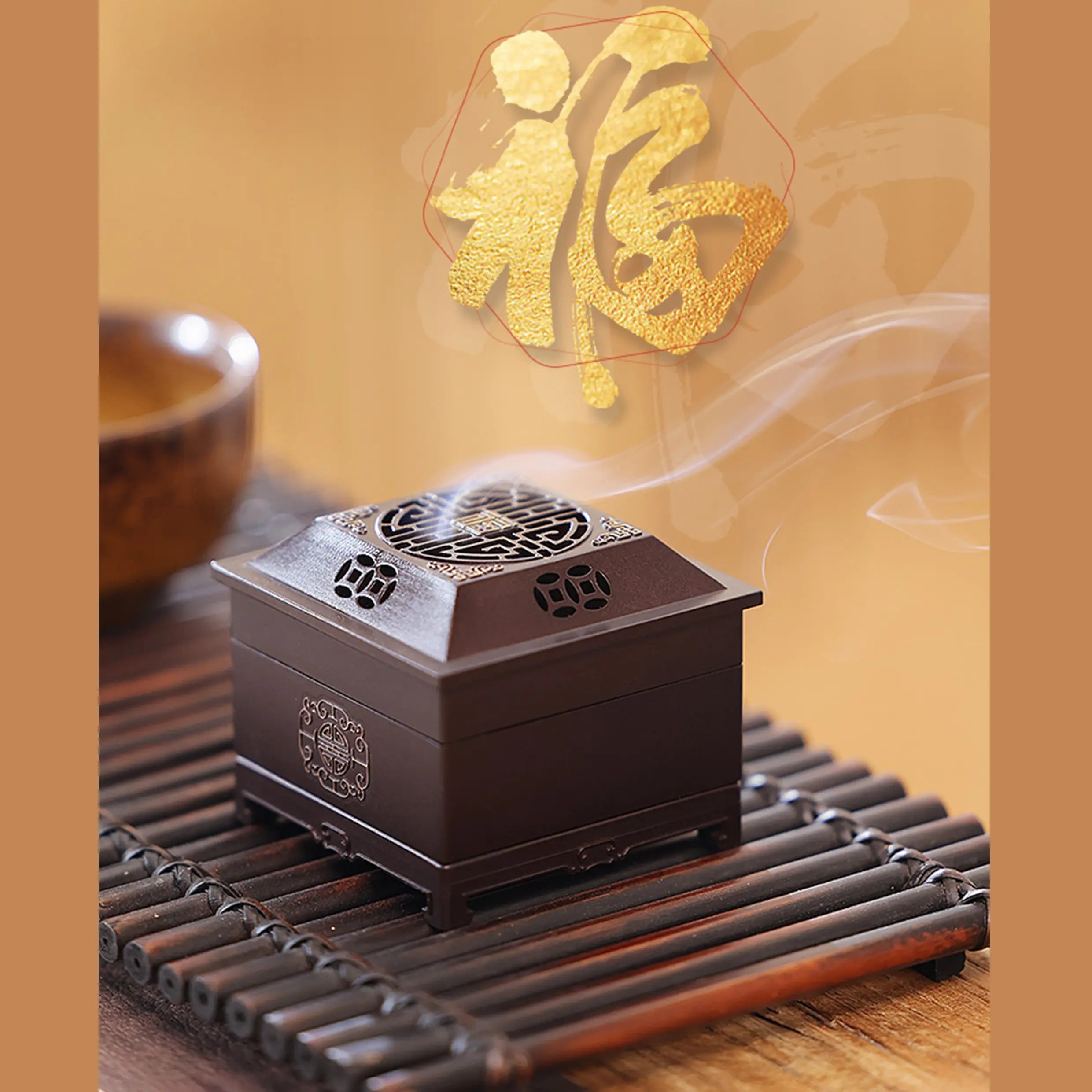 "FU"Blessing Word Incense Seal Furnace Pure Copper Incense Burner Taoist Set Fragrance Burner Home incense Powder Sculpting Incense Seal Mold Tool - Gift Set NewZen