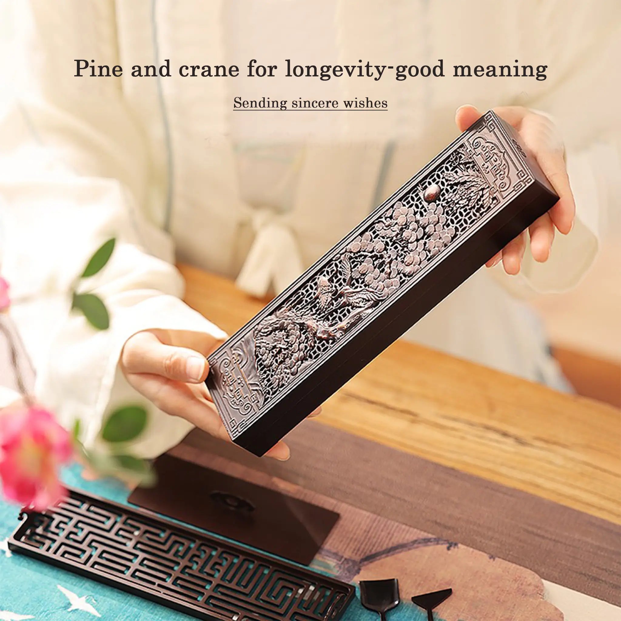 Four-Character Extra-long Pure Copper Incense Burner Incense Seal Set / Pure Copper 5-Piece Set NewZen