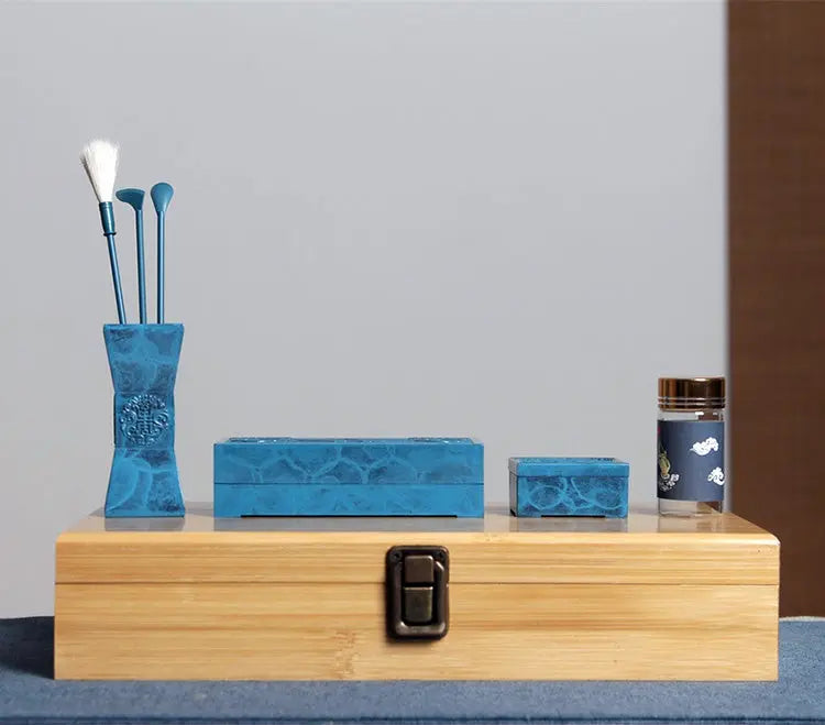 Blue Rectangular Window Flower Incense Seal Set / Pure Copper 9-Piece Set NewZen