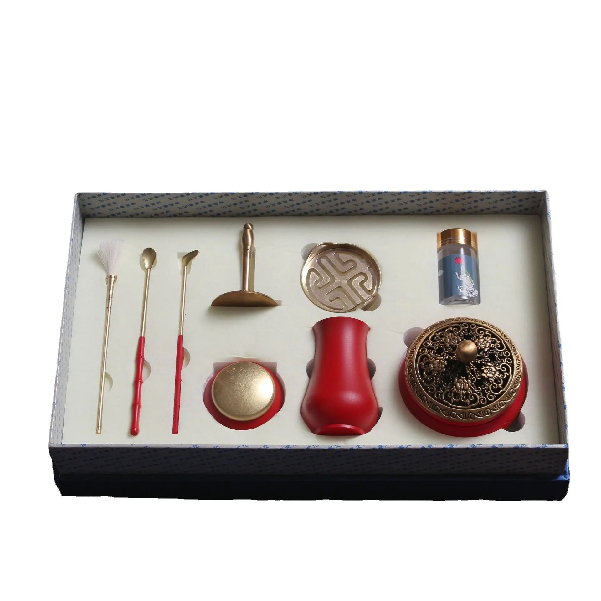 Red and blue high-grade pure copper incense burner set NewZen